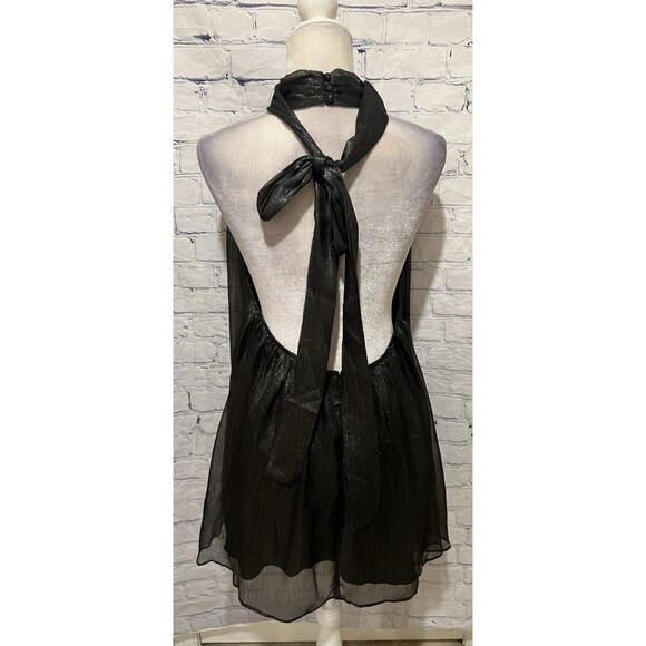 NWT Choosy Gray Metallic A-line Halter Mini Dress Open Back and Bow Tie Medium - Picture 4 of 7